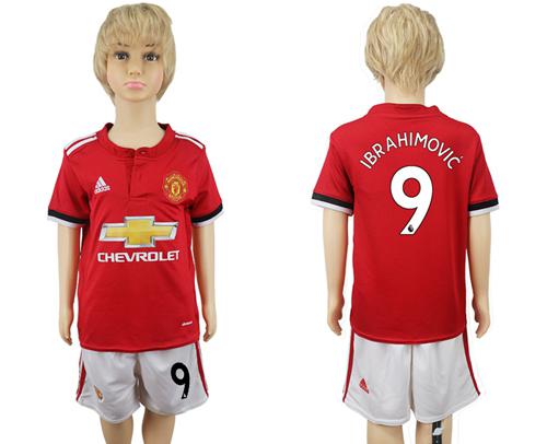Manchester United #9 Ibrahimovic Home Kid Soccer Club Jersey